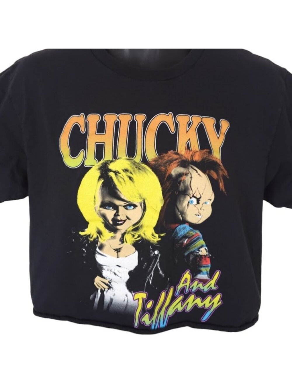 Childs Play Crop Top T Shirt Mens Size Large Black Chucky And Tiffany